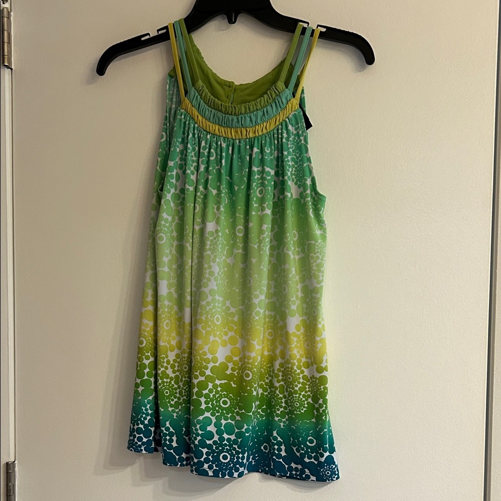 Axcess Green Ombre Floral Double-Strap Camisole with Yellow Trim